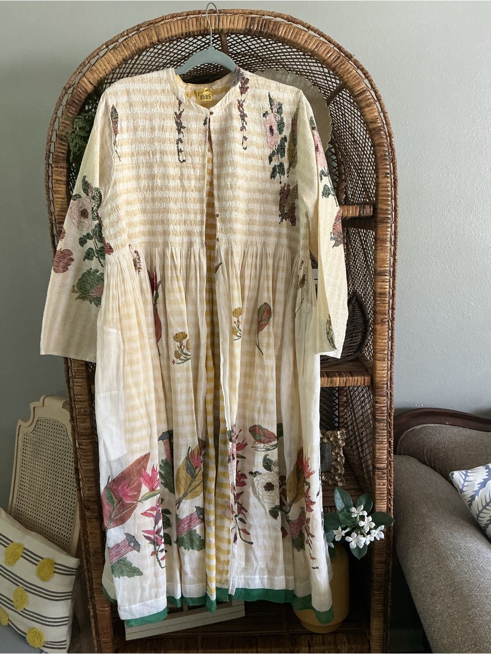 Injiri Floral Cotton Midi Dress in Cream and Pink